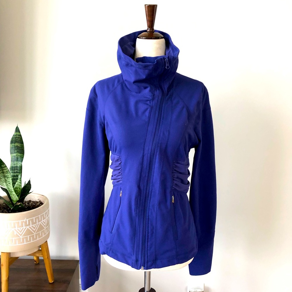 Cowl Neck Zip Up with Side Rusching